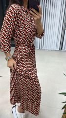 Kiremit Siyah Geçişli Gömlek Elbise
