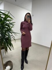 Mc 5107 Pencere Detaylı Bordo Elbise