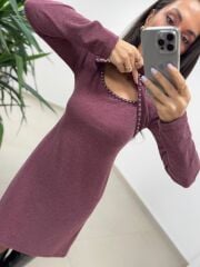 Mc 5107 Pencere Detaylı Bordo Elbise