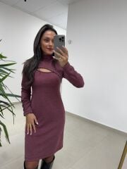 Mc 5107 Pencere Detaylı Bordo Elbise