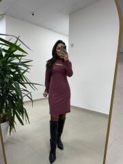 Mc 5107 Pencere Detaylı Bordo Elbise