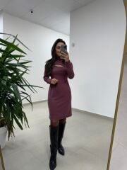 Mc 5107 Pencere Detaylı Bordo Elbise