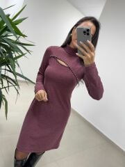 Mc 5107 Pencere Detaylı Bordo Elbise