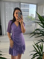 Mc 5612 Side Buttoned Purple Dress