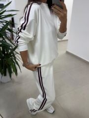 Ms 56489 Ekru-Bordo İnce Şerit Geçişli Modal Takım