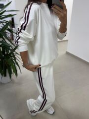 Ms 56489 Ekru-Bordo İnce Şerit Geçişli Modal Takım