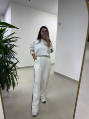 Ms 56489 Ekru-Bordo İnce Şerit Geçişli Modal Takım