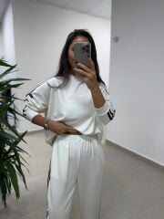 Ms 56489 Ekru-Bordo İnce Şerit Geçişli Modal Takım