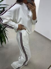 Ms 56489 Ekru-Bordo İnce Şerit Geçişli Modal Takım