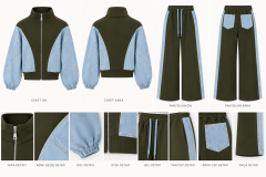 TİS 1071 Haki Blok Renkli Denim & Sweatshirt Ceket İkili Takım