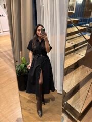 Rn 35446 Siyah Keten Gömlek Elbise