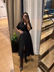 Rn 35446 Siyah Keten Gömlek Elbise