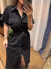 Rn 35446 Siyah Keten Gömlek Elbise