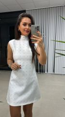 Ms Beyaz Taşlı Elbise