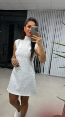 Ms Beyaz Taşlı Elbise