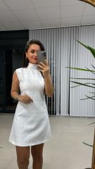 Ms Beyaz Taşlı Elbise