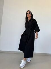 Dr 8258 Tasarım Bel Büzgülü Siyah Elbise