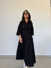 Dr 8258 Tasarım Bel Büzgülü Siyah Elbise