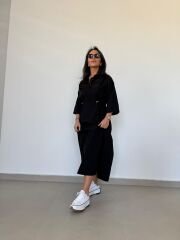 Dr 8258 Tasarım Bel Büzgülü Siyah Elbise