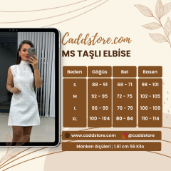 Ms Beyaz Taşlı Elbise