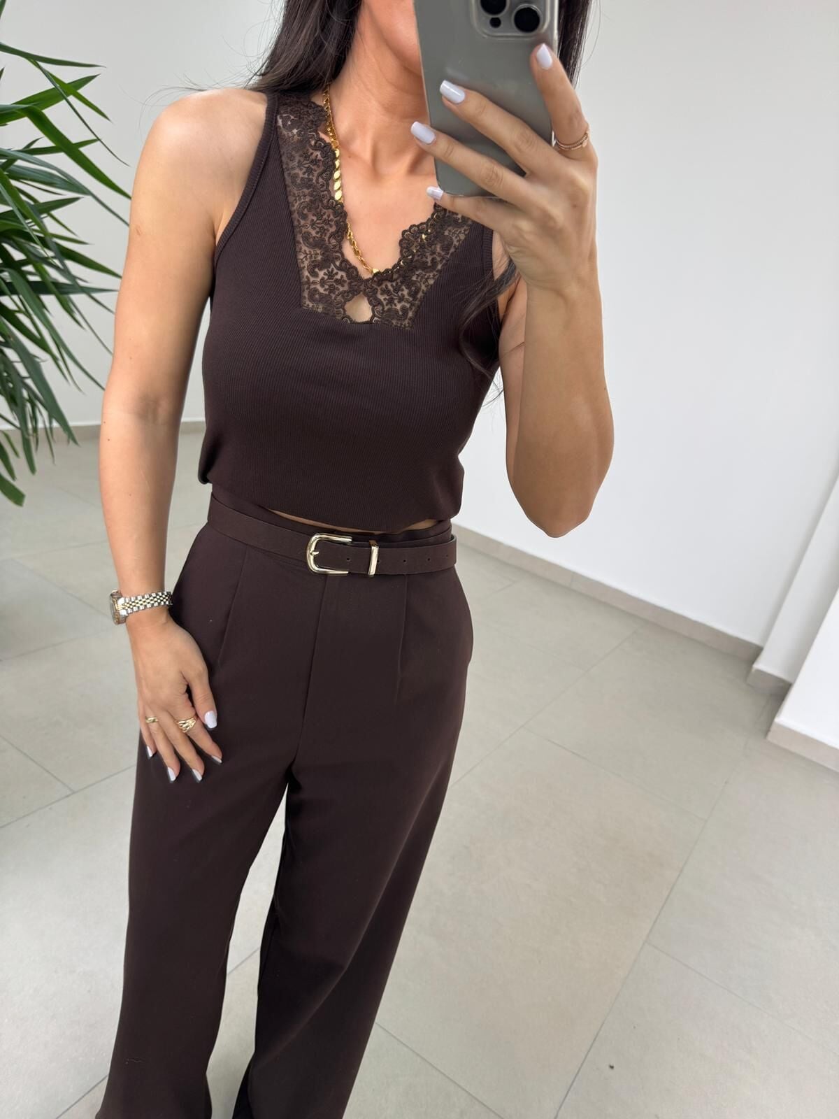 İv 26288 Dantel Yaka Kahve Bluz