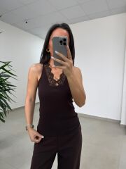 İv 26288 Dantel Yaka Kahve Bluz
