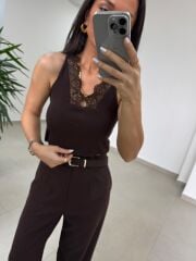 İv 26288 Dantel Yaka Kahve Bluz