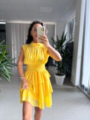 Sv 2885 Sarı Drapeli Şifon Elbise