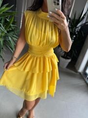 Sv 2885 Sarı Drapeli Şifon Elbise