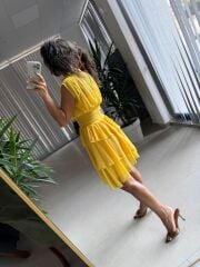 Sv 2885 Sarı Drapeli Şifon Elbise