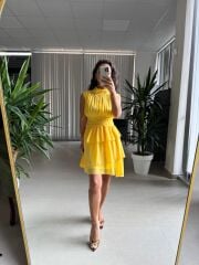 Sv 2885 Sarı Drapeli Şifon Elbise