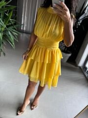 Sv 2885 Sarı Drapeli Şifon Elbise