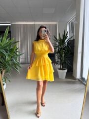 Sv 2885 Sarı Drapeli Şifon Elbise