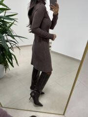 Mc 5107 Pencere Detaylı Kahve Elbise