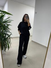 Ms 56489 Siyah-Beyaz İnce Şerit Geçişli Modal Takım