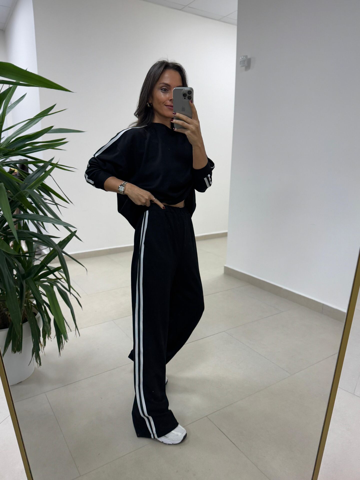 Ms 56489 Siyah-Beyaz İnce Şerit Geçişli Modal Takım