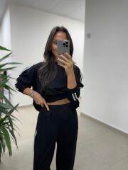 Ms 56489 Siyah-Beyaz İnce Şerit Geçişli Modal Takım