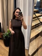 Ms 248 Double Crep Kolsuz Kahve Elbise