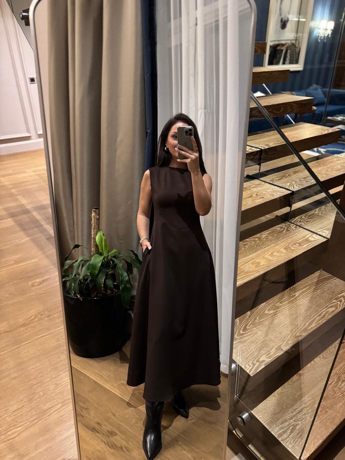 Ms 248 Double Crep Kolsuz Kahve Elbise