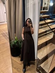 Ms 248 Double Crep Kolsuz Kahve Elbise