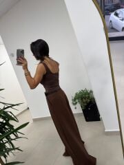 Dv 31978 Kahve Askılı Fermuarlı Bluz