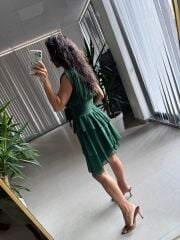 Sv 2885 Zümrüt Drapeli Şifon Elbise
