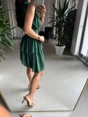 Sv 2885 Zümrüt Drapeli Şifon Elbise