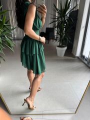 Sv 2885 Zümrüt Drapeli Şifon Elbise
