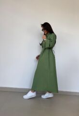 Dr 8258 Tasarım Bel Büzgülü Yeşil Elbise