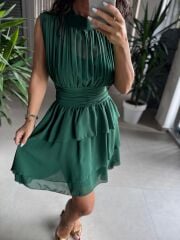 Sv 2885 Zümrüt Drapeli Şifon Elbise