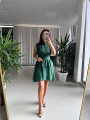 Sv 2885 Zümrüt Drapeli Şifon Elbise