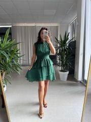 Sv 2885 Zümrüt Drapeli Şifon Elbise