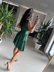 Sv 2885 Zümrüt Drapeli Şifon Elbise