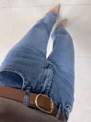 No 2548 Kahve Kemerli Yüksek Bel Kesik Paça Jean